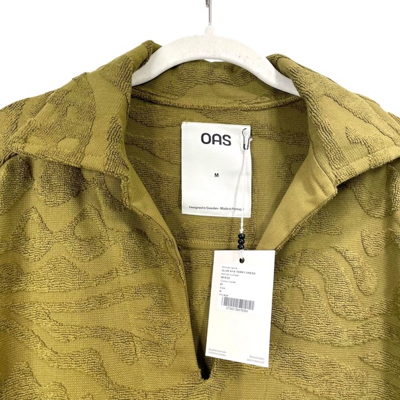 NEW OAS Terry textured fringe mini Dress in Olive green Aya Size M boho - Picture 5 of 14